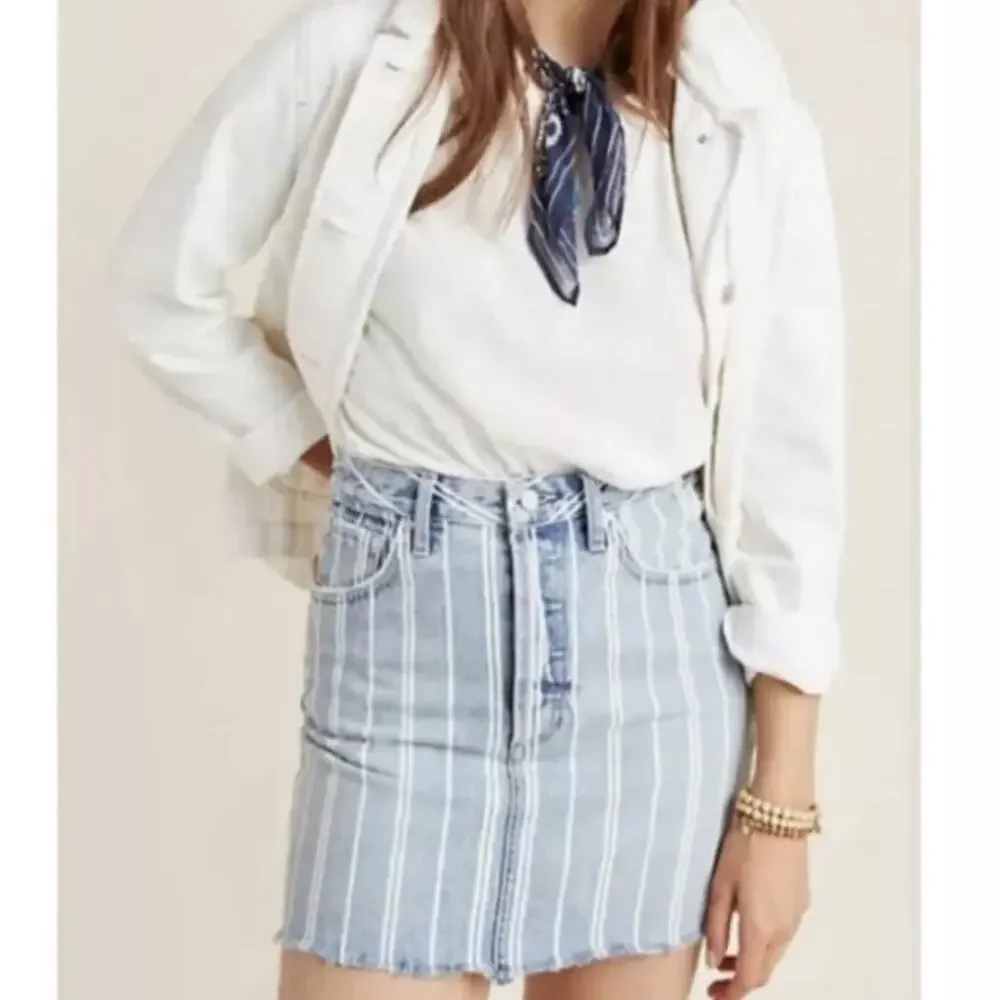 Boyish Corey Striped Denim Mini Skirt Raw Hem Sustainable Size 27
